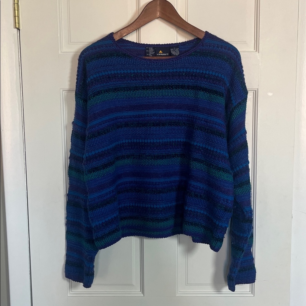 Vtg Liz Clairborne Blue Chunky Knit Pullover Sweater Size Large
